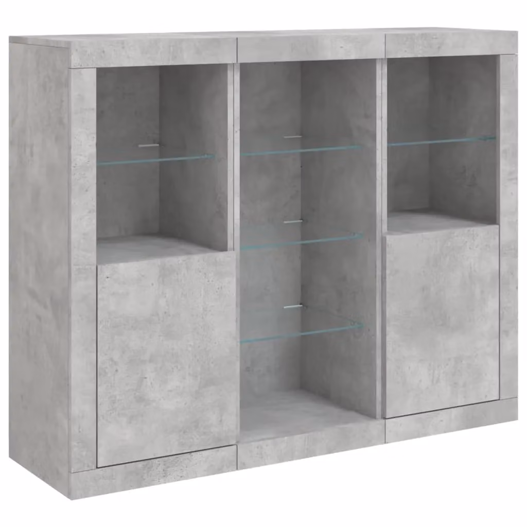 Berkfield Home Set of 3 Modern Sideboards with Integrated LED Lights in Matt Concrete Grey Engineered Wood – 3