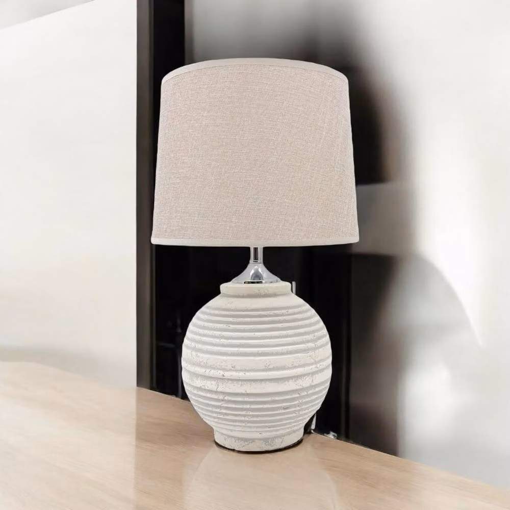 Minster Ceramic Table Lamp with Fabric Shade in Beige, W15 x D15 x H44 cm – 2