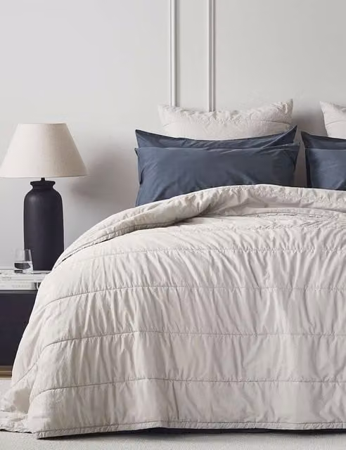 Bedfolk Pure Cotton Quilted Throw in Beige