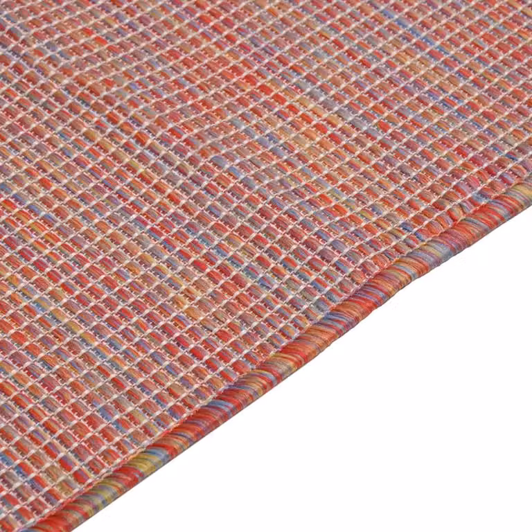 Berkfield Home Red and Multicolour Outdoor Flatweave Round Rug, Diameter: 80 cm