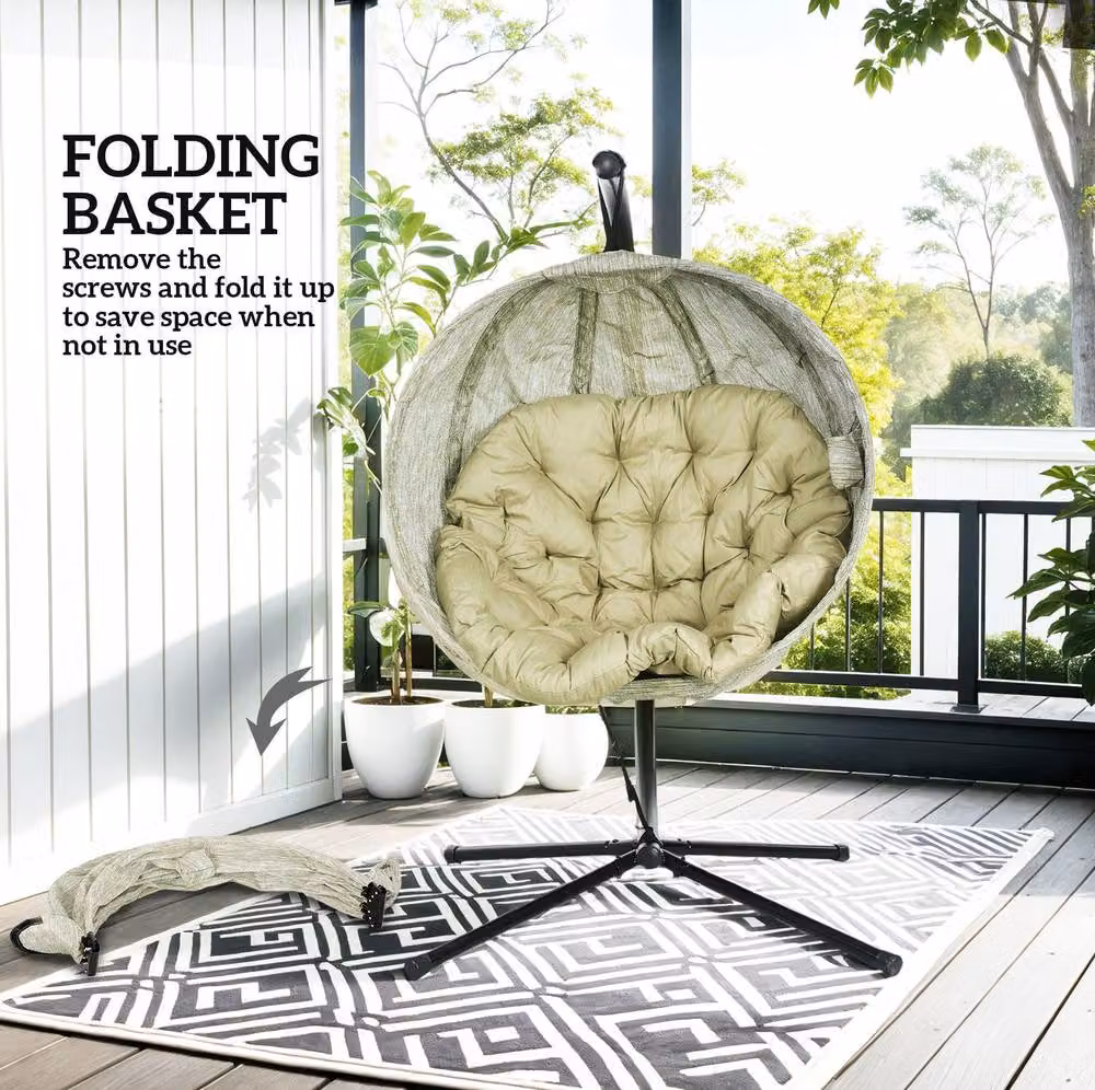 STILVORA Hanging Egg Chair with Thick Cushion in Beige – 4