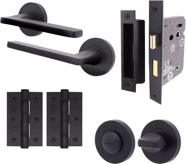 AFIT Matt Black Aluminium Bathroom Door Handle with Latch and Lock, W: 15.0 cm x H: 15.0 cm – 1