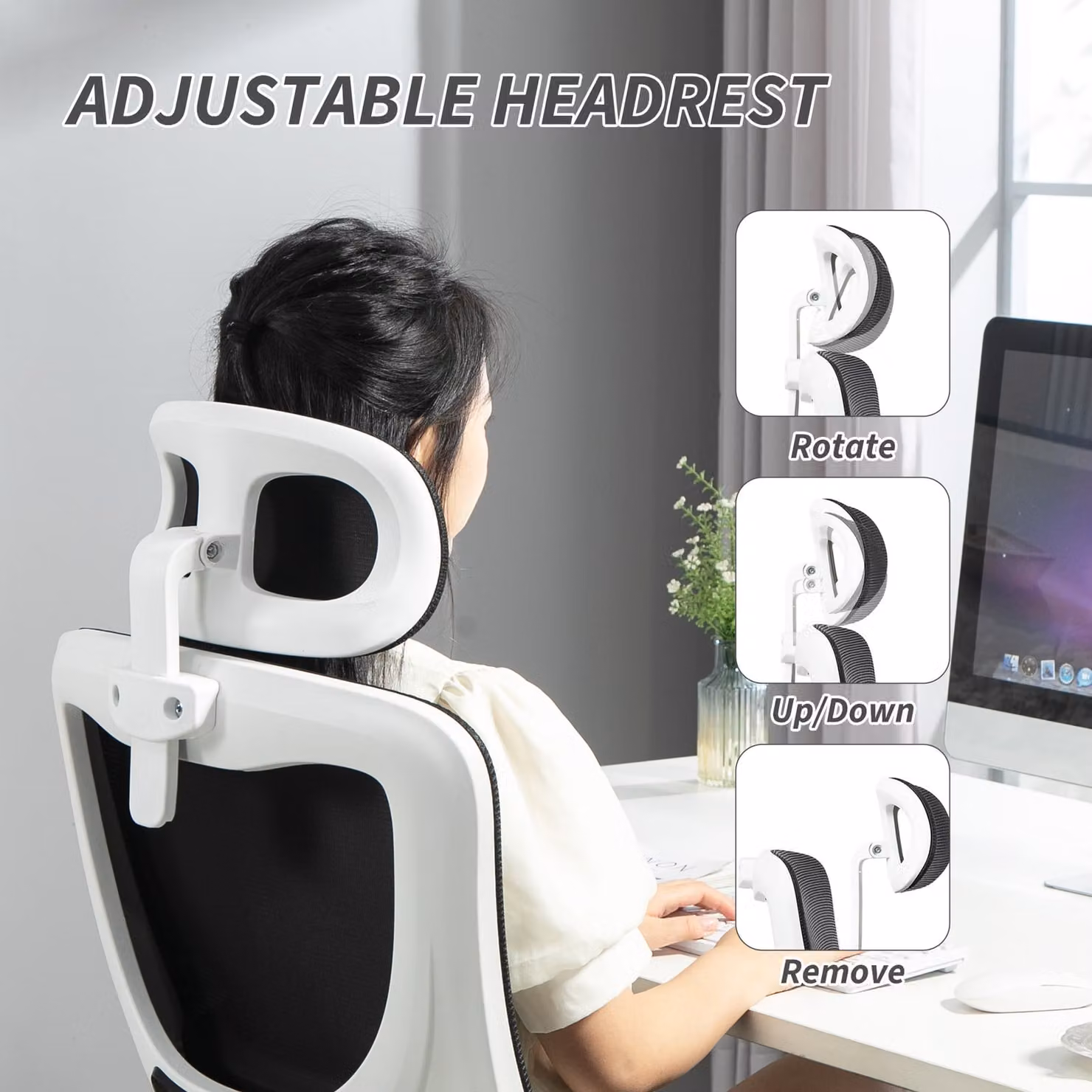 Vinsetto Ergonomic High Back Office Chair in Black with Adjustable Headrest, Lumbar Support and Fabric Finish – 6