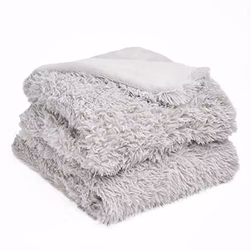 OHS Fluffy Fleece Throw Blanket in Silver Grey, W/D/H: 150 x 200 cm