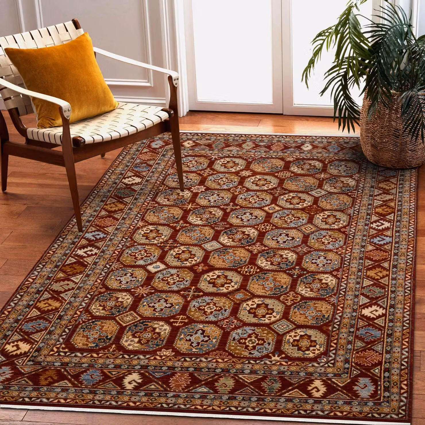 RugsX Red Wool Keshan Oriental Rectangular Rug W: 120 cm, D: 145 cm – 3