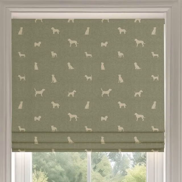 ANTE DECOR Woof Printed Cotton Made To Measure Roman Blind in Sage Green