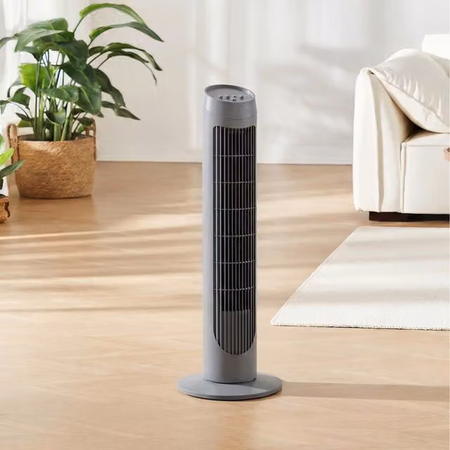HOMCOM Tower Fan with 3-Level Wind Speed and Noise Reduction in Black and Grey, Height: 75 cm