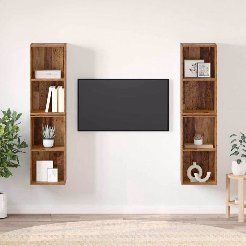 Berkfield Home 4-Piece Wall TV Cabinet Set in Brown Old Wood, W/D/H: 37 x 37 x 72 cm – 2