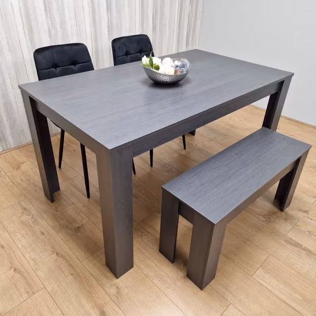 Kosy Koala Modern Rectangular Dining Table Set with 2 Black Tufted Velvet Chairs and 1 Bench in Grey and Black