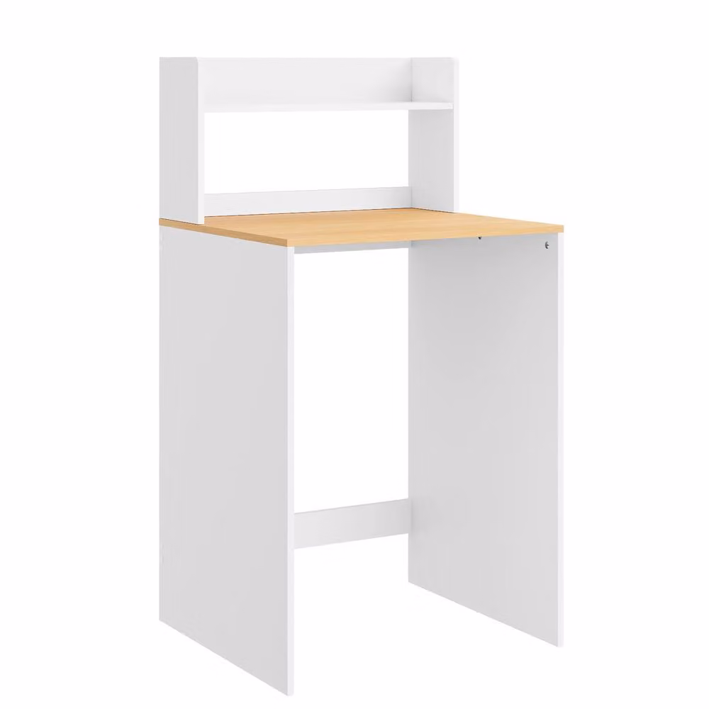 SoBuy Freestanding Laundry Cabinet with Oak-Effect Top in White – 2