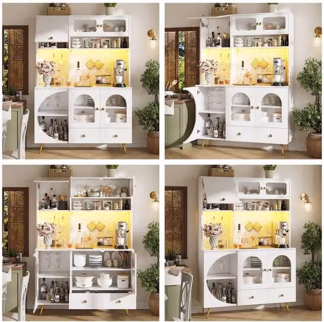 ModernLuxe White Kitchen Tall Unit with Integrated LED Lighting and Soft Close Hinged Doors, W/D/H: 40 x 61 x 176 cm – 1