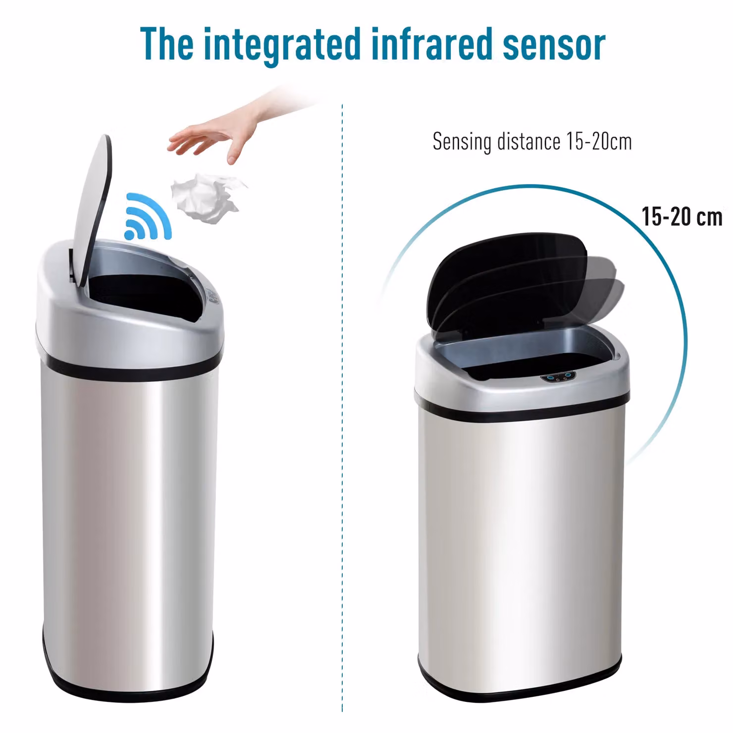 HOMCOM 30L Automatic Stainless Steel Kitchen Bin with Infrared Motion Sensor Lid in Silver – 9