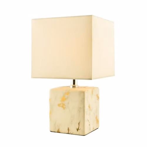 Happy Homewares Designer Square Ceramic Table Lamp in White and Gold/Brass, H 35 cm x W 13 cm x D 13 cm – 1