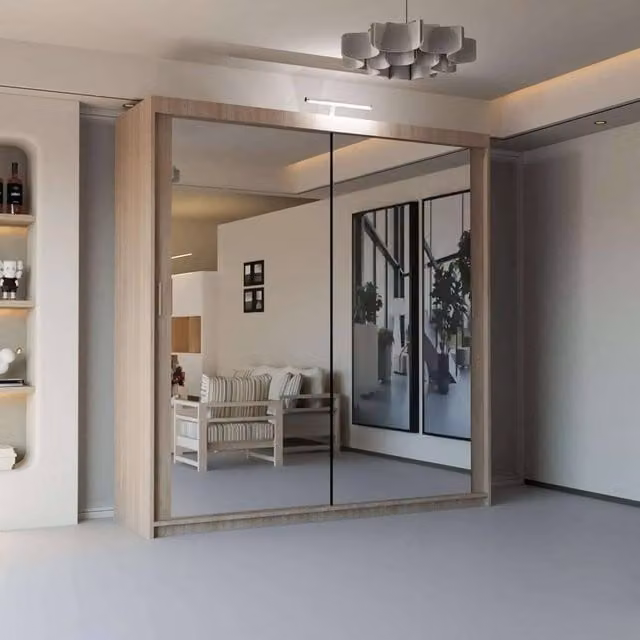 Sliding Wardrobes 4U Modern Brown Mirror Sliding Wardrobe with Integrated LED Light, W: 150 cm, H: 217 cm – 1