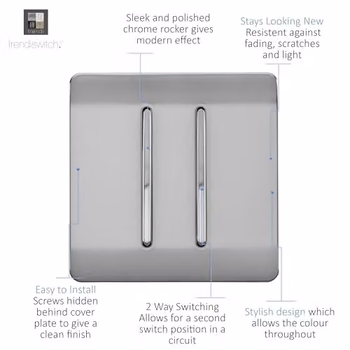 Trendi Modern 2 Gang 3 Way Intermediate 10 Amp Rocker Light Switch in Brushed Steel – 2