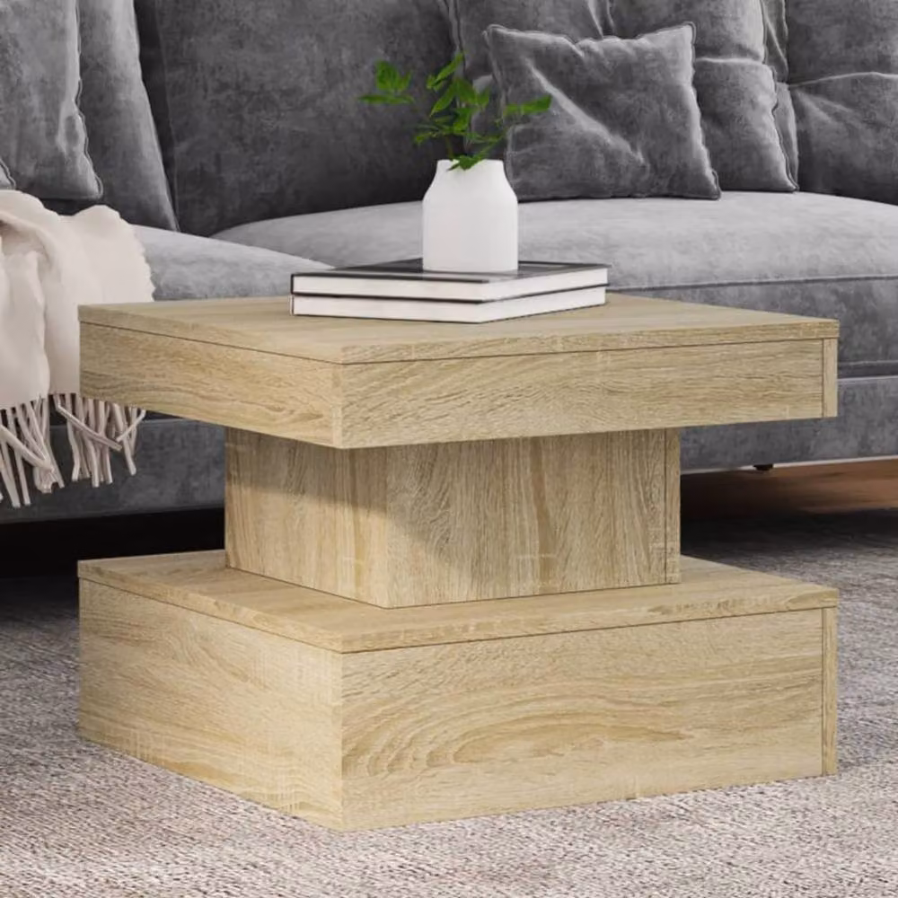 Berkfield Home Modern Square Coffee Table with LED Lights in Sonoma Oak Brown, W/D/H: 50 x 50 x 40 cm – 2