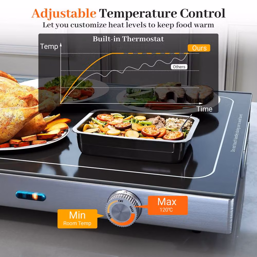 Costway 300W Electric Warming Tray with Adjustable Temperature and Handle, Black – 5