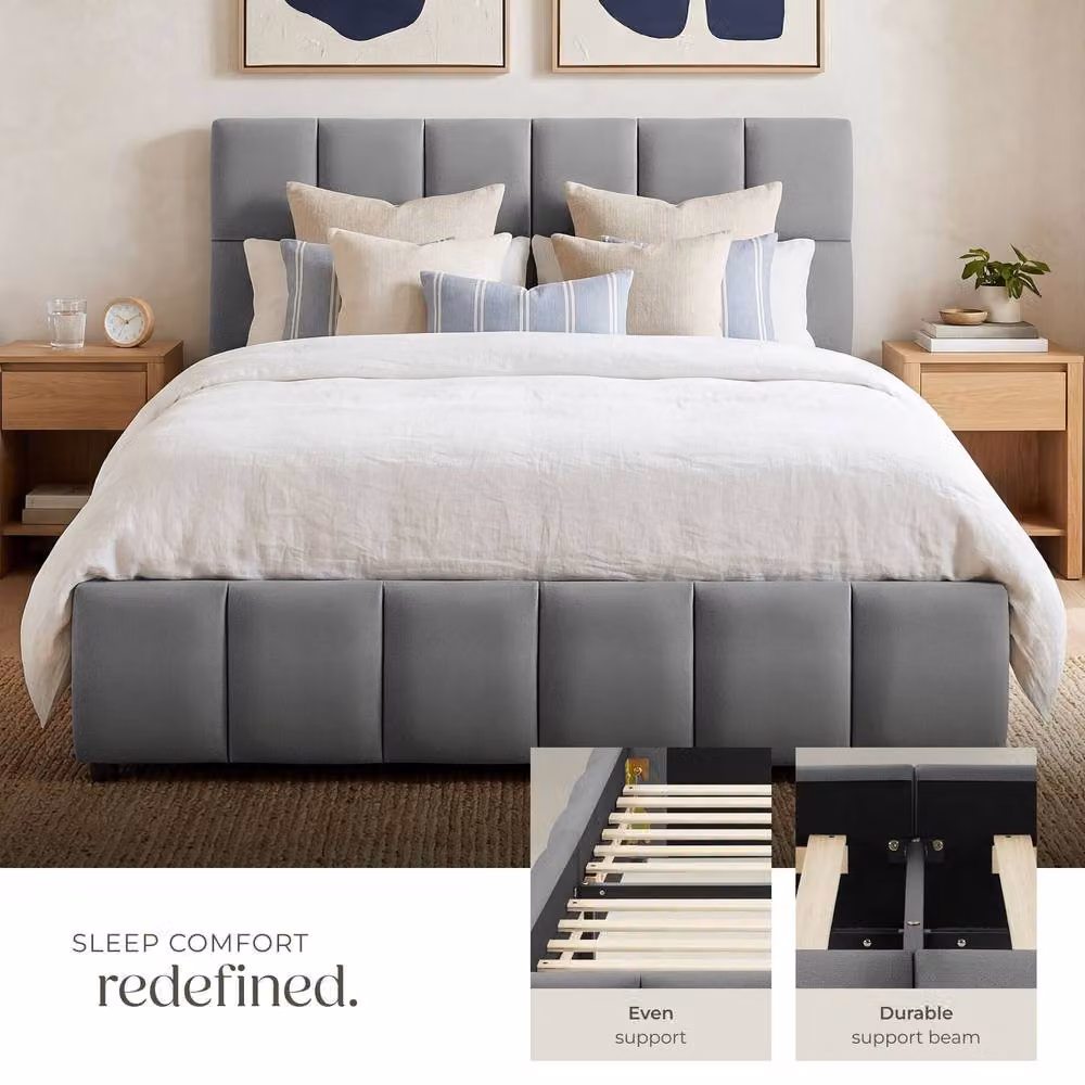 tectake Shirley Upholstered Bed with Slatted Frame in Grey, Super King Size – 4