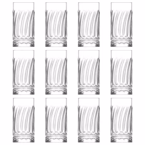 LAV Wave Geometric Highball Tumbler Glasses, Clear, 390ml, Pack of 12