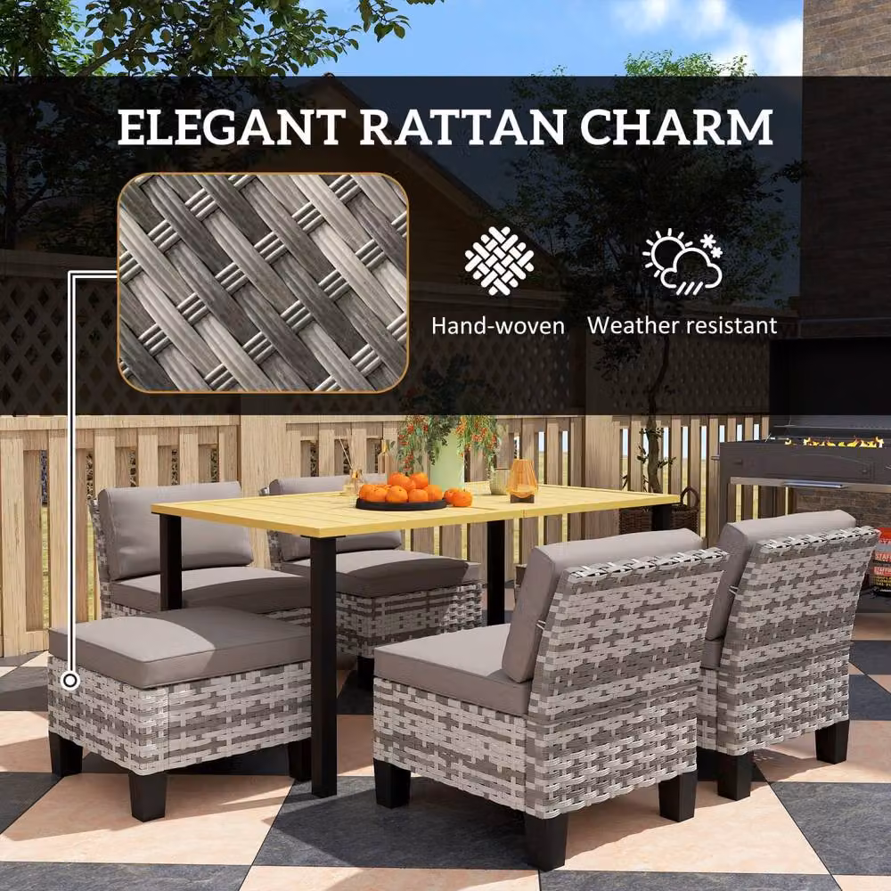 Wyld Haus Luzise Grey 7 Piece Polyrattan Outdoor Dining Set with Rectangular Table – 4
