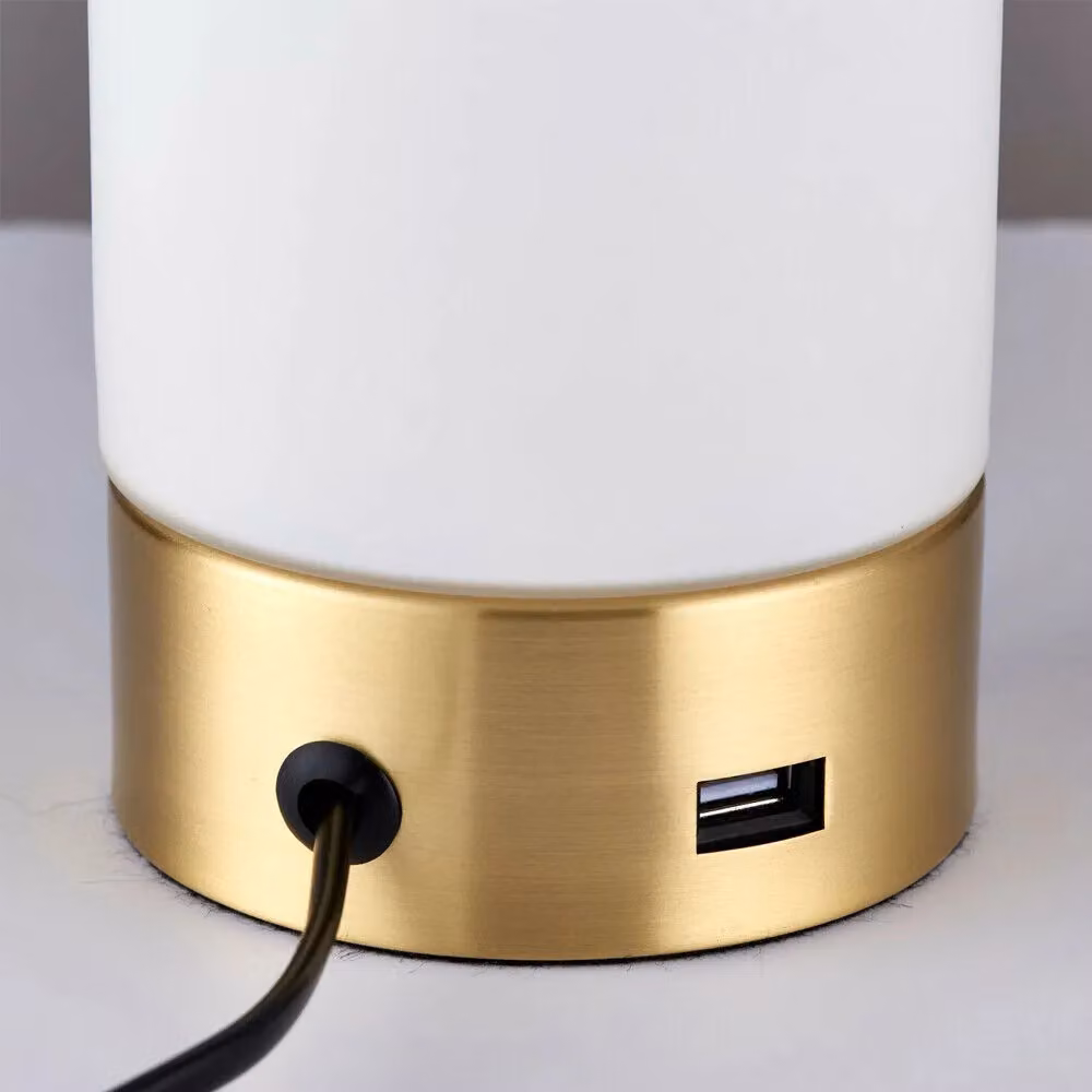 Loops 2 Pack Dimmable Touch Table Lamps in Brass and Transparent Glass with USB Charger – 2