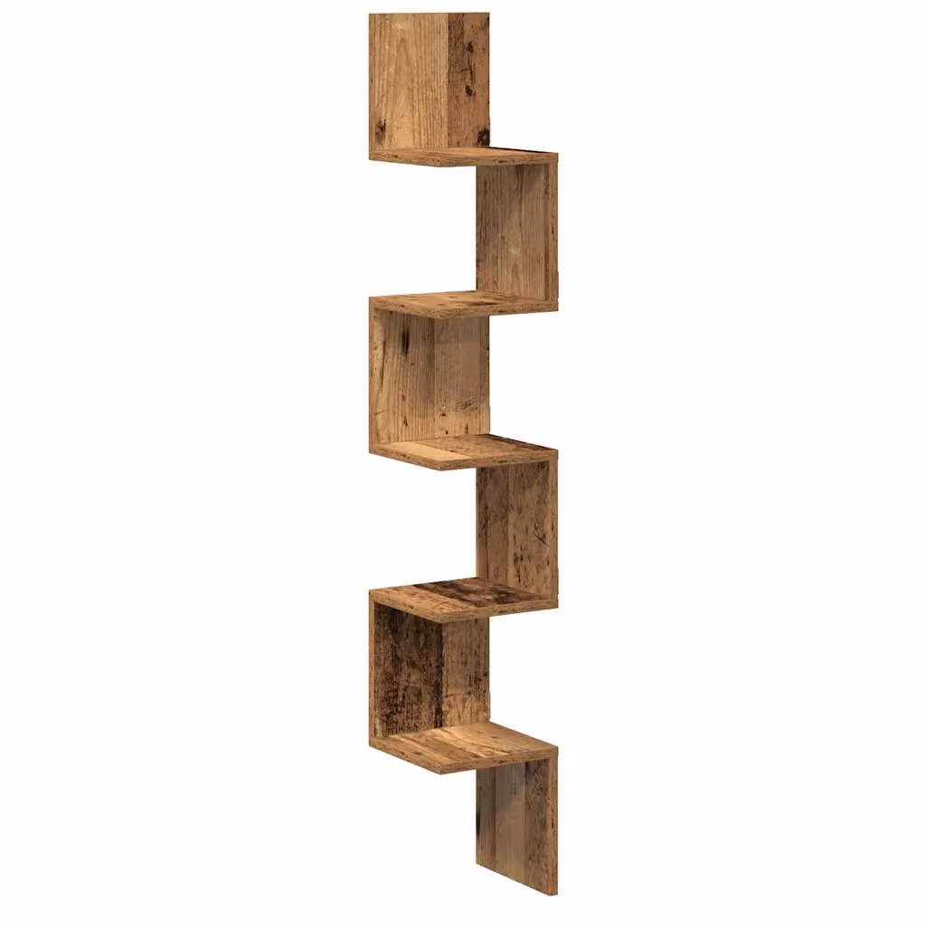 Berkfield Home Wall Mounted Corner Shelf in Brown Old Wood, W/D/H: 20 x 20 x 127.5 cm – 2