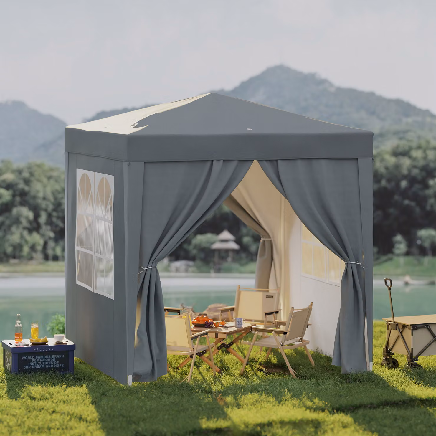 Outsunny Grey Pop Up Gazebo with Sides and Metal Frame, W/D/H: 200 x 200 x 240 cm – 2