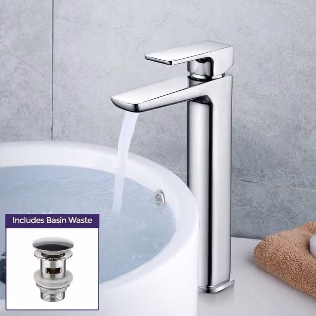 Nes Home Keninton Tall Bathroom Basin Mixer Tap in Silver Chrome