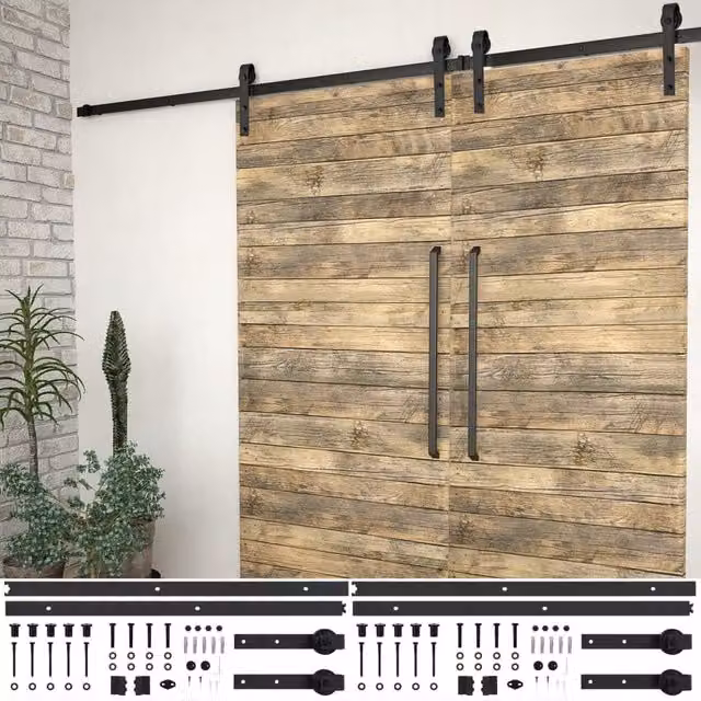 Berkfield Home Sliding Door Hardware Kit, 2 Piece, Black Steel, 183 cm – 1