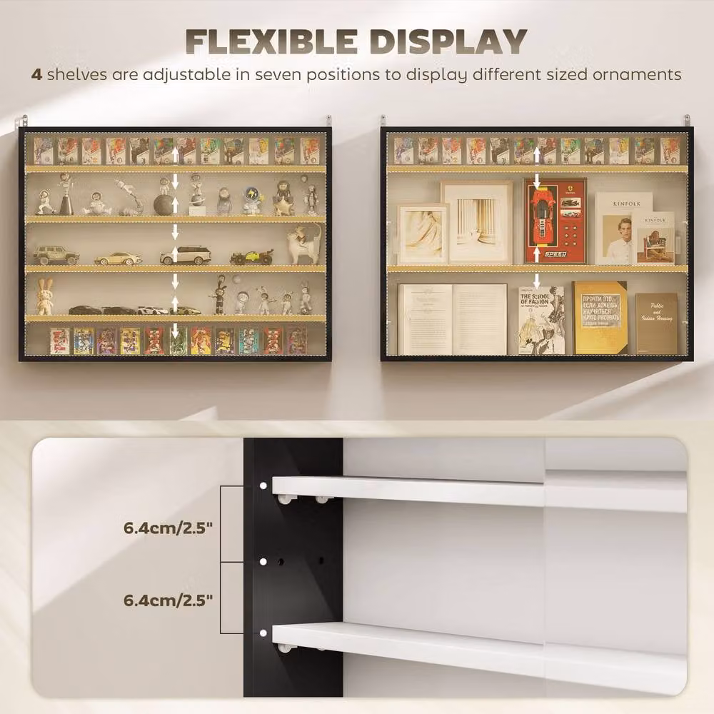STILVORA Wall Mounted Display Cabinet with Glass Doors and Internal Shelves in Matt Black – 4