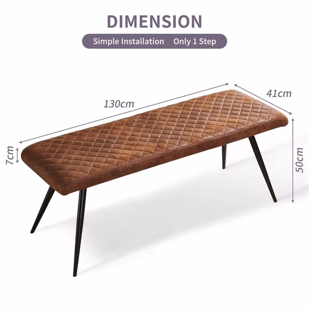 PAWNORA Brown Velvet and Synthetic Leather Modern Dining Room Bench with Upholstered Metal Frame – 2