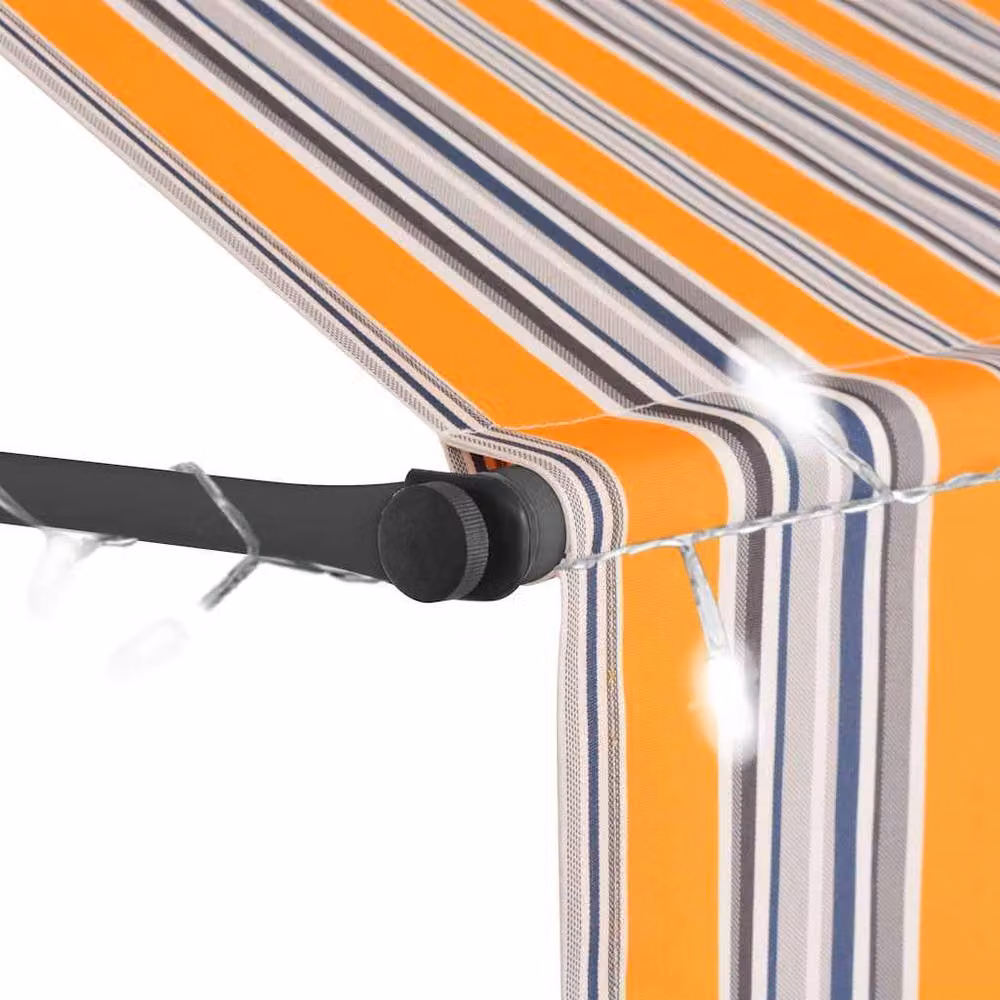 Berkfield Home Manual Retractable Folding Arm Awning with LED, Yellow and Blue Striped, W/D/H: 350 x 120 x 250 cm – 2