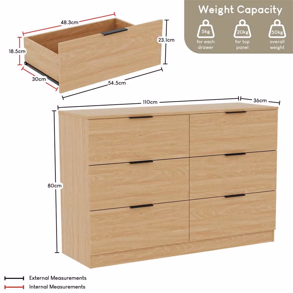 EONLION Pine 6 Drawer Chest in Brown – 2