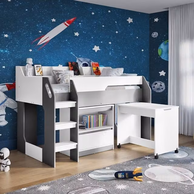 Flair Lulu Midsleeper Bed in White and Grey for Children's Bedrooms