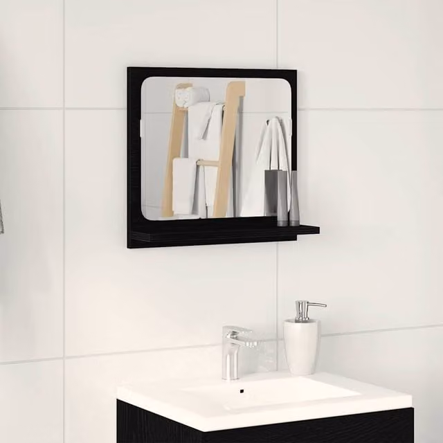 Berkfield Home Black Oak Wall Mounted Bathroom Mirror, W/D/H: 40 x 10.5 x 37 cm – 1