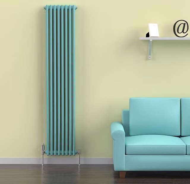 Lux Heat Vertical Coloured Column Radiator in Light Aqua Green, H 180 cm x W 38 cm