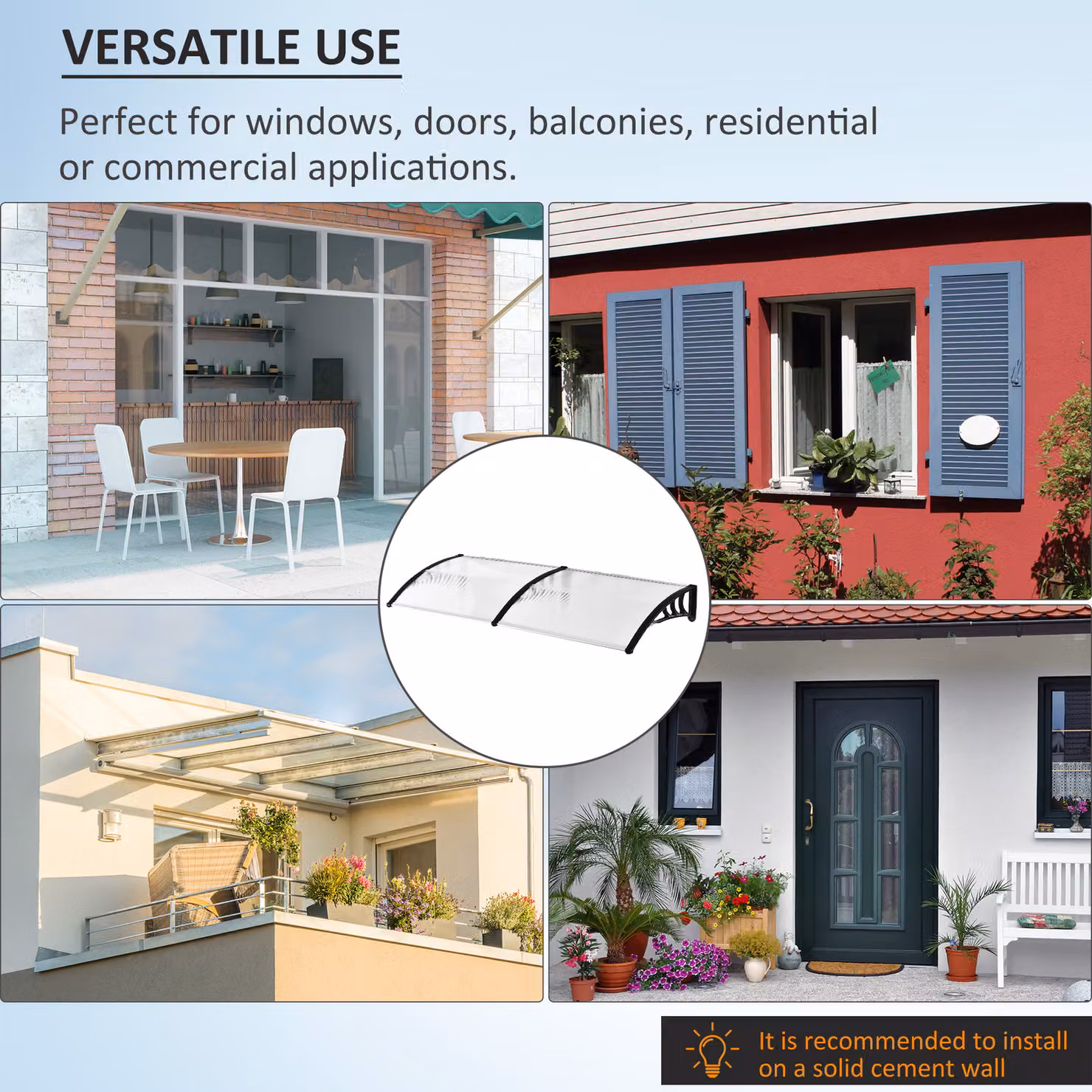 Outsunny Clear Polycarbonate Curved Door and Window Awning Canopy – 3