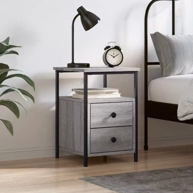 Berkfield Home Grey Sonoma Bedside Cabinet, W/D/H: 34 x 35.5 x 50 cm