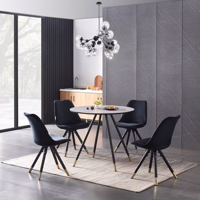 Life Interiors Sofia Dorchester LUX Round Dining Set with Table and 4 Chairs in Black and Gold