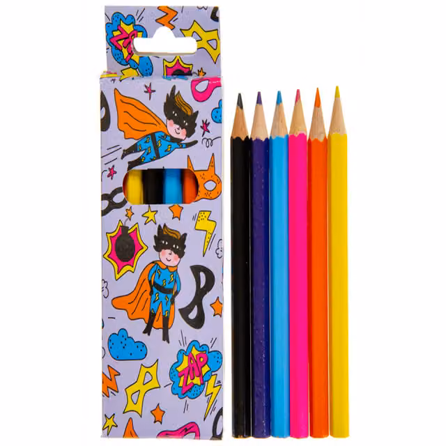 LG-Imports 12 Pack of Superhero Multicolour and White Wax Wood Coloured Pencils, 9cm