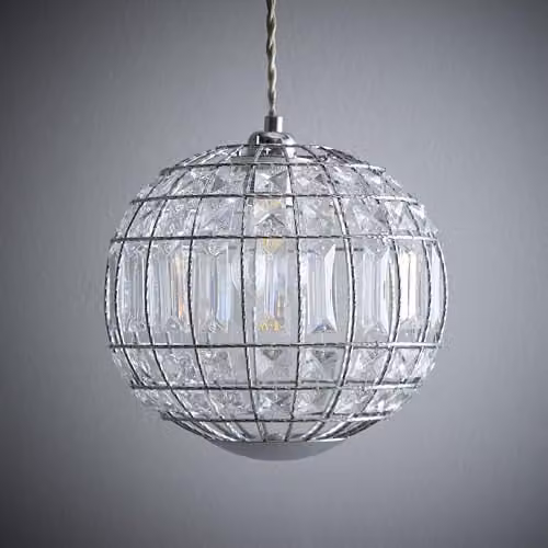 K LIVING Apollo Sphere Style Chandelier Pendant Light in Chrome and Transparent Acrylic Crystal