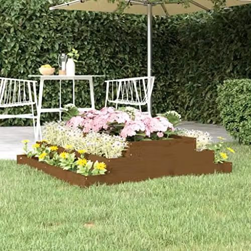 vidaXL Wooden Raised Bed Planter, Brown, W/D/H: 110 x 110 x 27 cm – 2