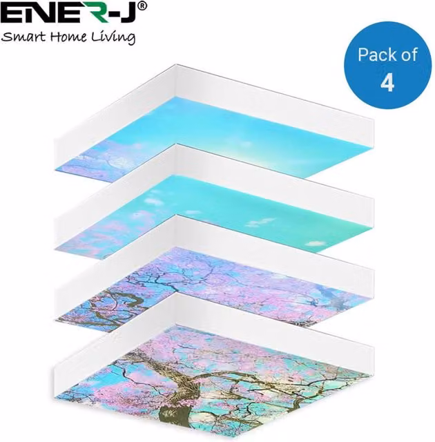 ENER-J LED Sky Cloud with Cherry Blossom Trees Ceiling Panel Set of 4, White, W/H: 60 x 60 cm – 1