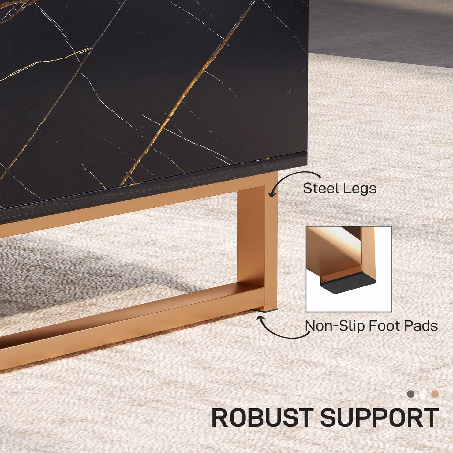HOMCOM Elegant Marble Effect Storage Coffee Table in Black and Gold – 6