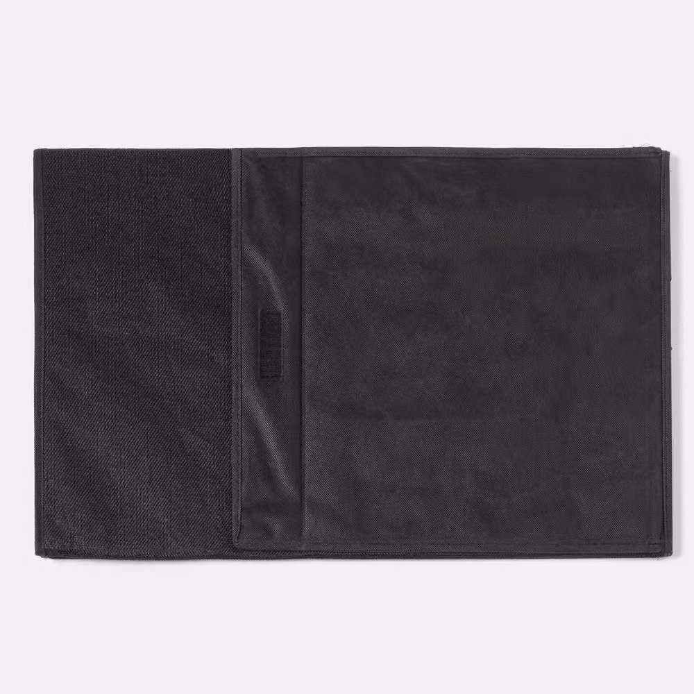 OHS Faux Linen Folding Laundry Basket Hamper Bag with Lid, Black – 3