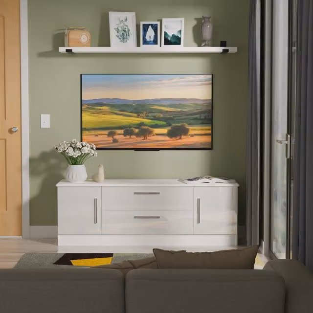 Knightsbridge Wide 2 Door 2 Drawer TV Unit in White Gloss
