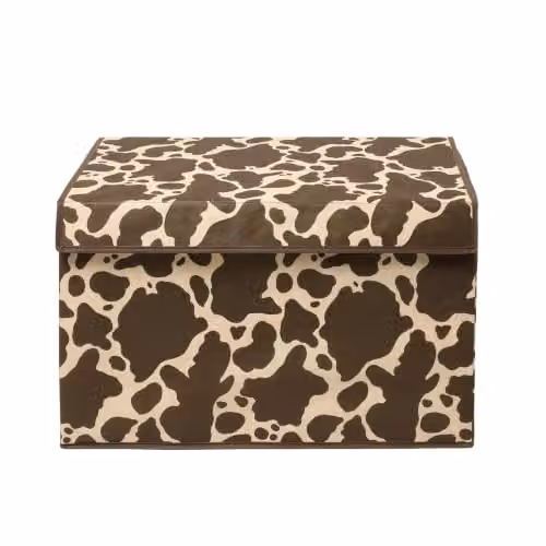 OHS Foldable Fabric Storage Box with Lid and Handles, Brown and Multicolour, W/D/H: 37.0 x 37.0 x 64.0 cm
