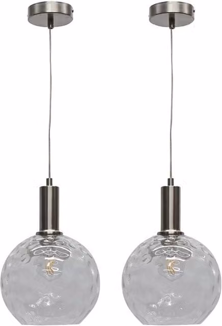 First Choice Lighting Barnum Set of 2 Deco Pendants with Transparent Dimple Glass Globes and Satin Nickel Finish – 1