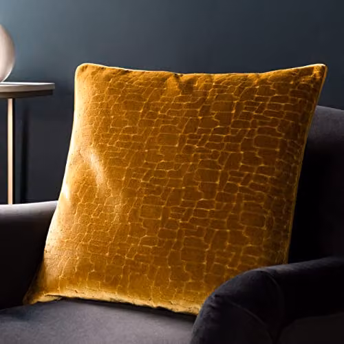 Paoletti Bloomsbury Soft Cut Velvet Piped Cushion in Yellow, W/D/H: 50 x 50 x 50 cm – 3