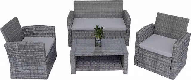 Shatchi 4 Seater Compact Outdoor Lounge Sofa Set in Grey Rattan and Metal